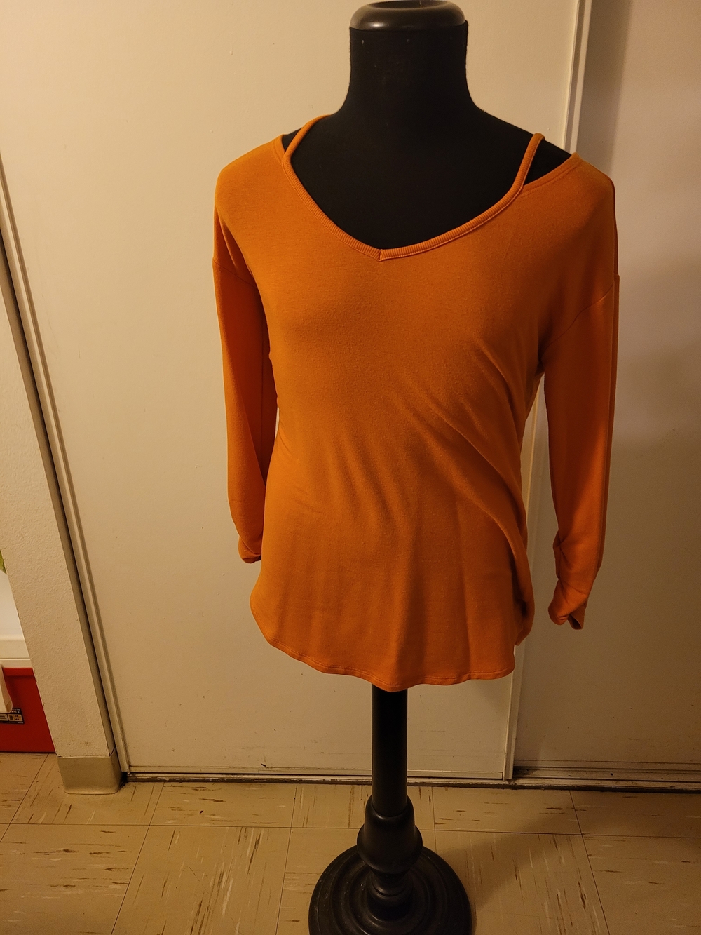 Casual Long-Sleeve V-Neck Top in Burnt Orange